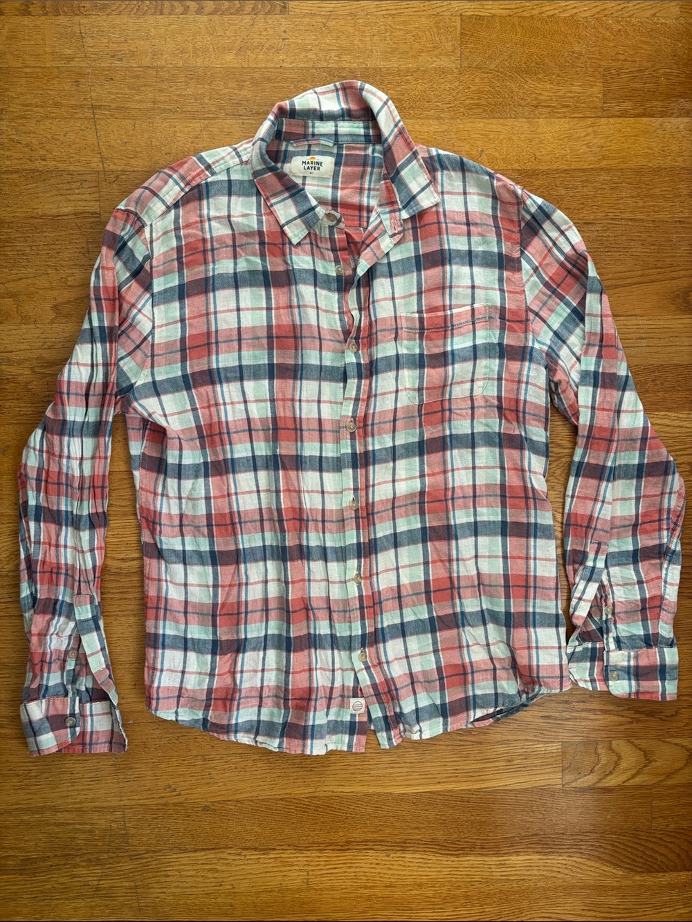 Marine Layer Red, Lightweight Flannel Blue & White Plaid Button-Down Shirt